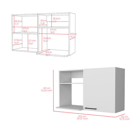 39" White Wood Wall Mounted Accent Cabinet With Single Door