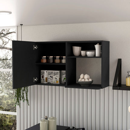 39" Black Wood Wall Mounted Accent Cabinet With Single Door