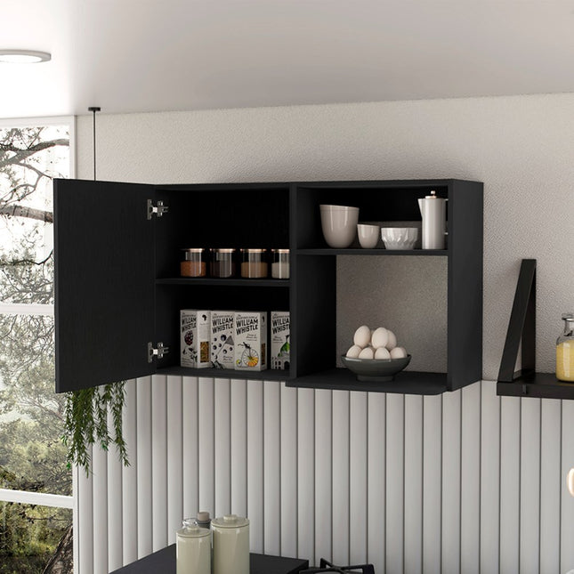 39" Black Wood Wall Mounted Accent Cabinet With Single Door