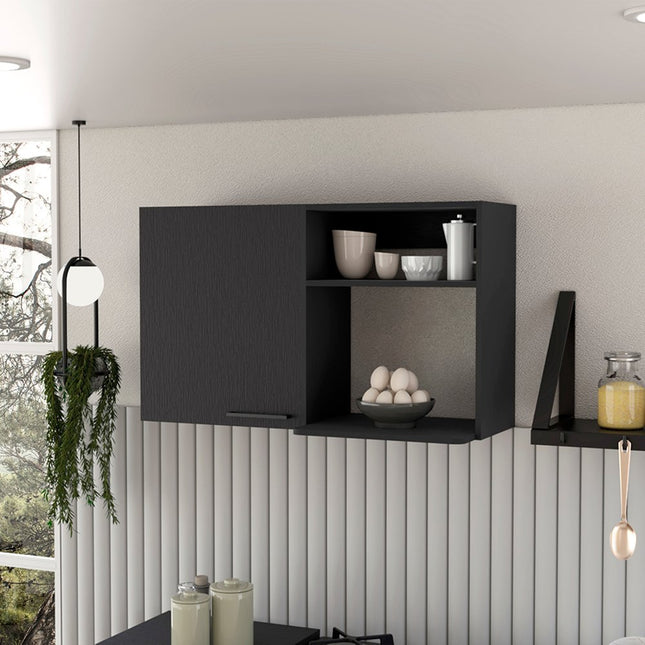 39" Black Wood Wall Mounted Accent Cabinet With Single Door