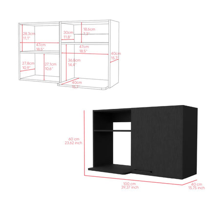 39" Black Wood Wall Mounted Accent Cabinet With Single Door