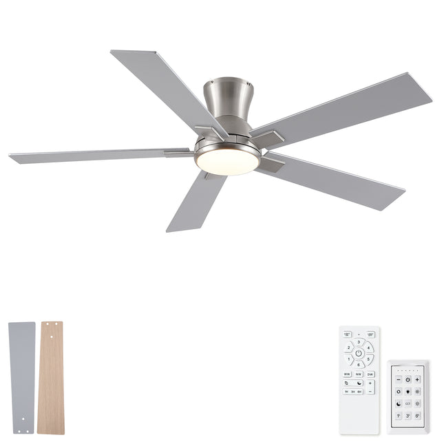 52' Modern Brushed Nickel Finish Reversible Quiet Motor Ceiling Fan with Light and Remote Control