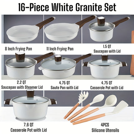 Pots and Pans Set with Lids, Granite Stone Cookware Sets Suitable for Gas, Electric,