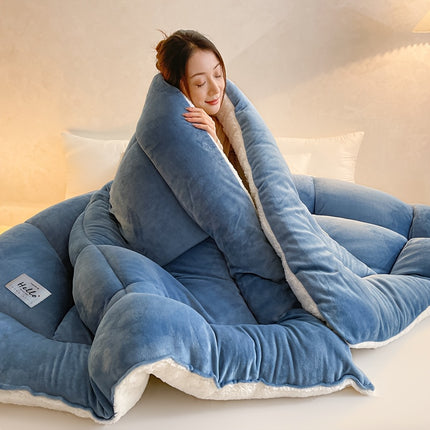 1pc Solid Color Thick Soft Comforter Lamb Quilt, Ultra Breathable All Season Cover Quilt Double-Sided,