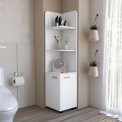 62" White Wood Corner Utility Cabinet With Two Doors