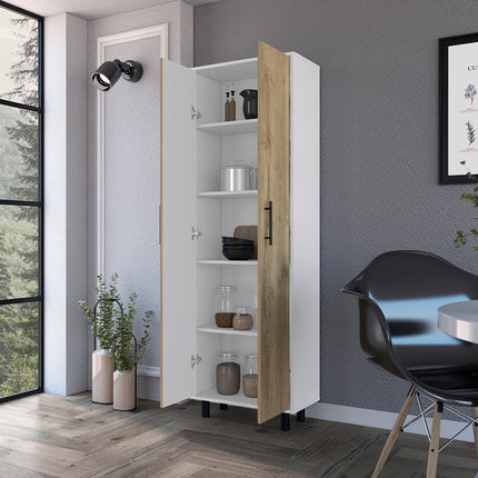 71" Beige Wood Two Door Pantry Or Storage Closet