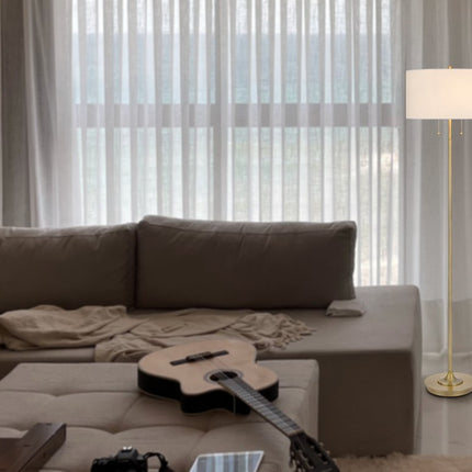 64" Brass Two Light Traditional Shaped Floor Lamp With White Rectangular Shade