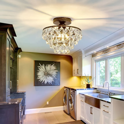 1 Modern E26 Small Crystal Pendant Light Semi-Recessed Ceiling Lamp for Farmhouse
