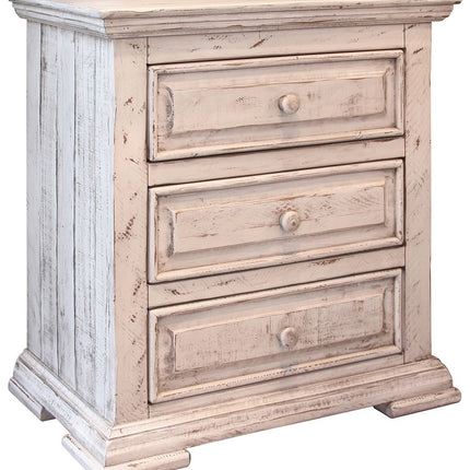 32" White Solid Wood Three Drawer Nightstand