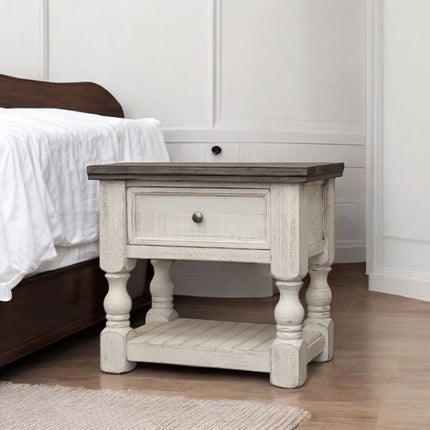 27" Ivory Solid Wood One Drawer Nightstand