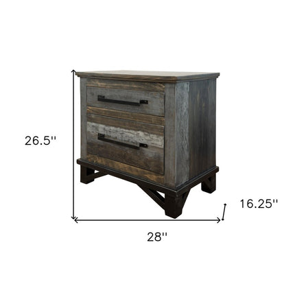 27" Brown Solid Wood Two Drawer Nightstand