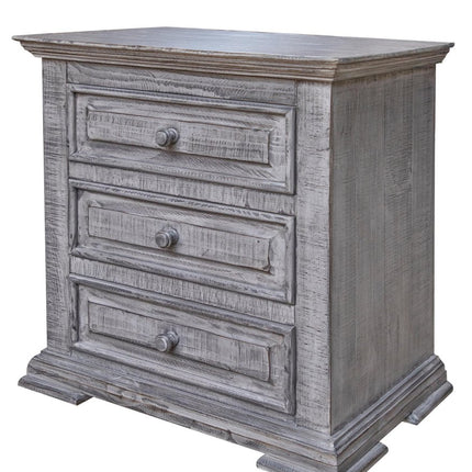 32" Gray Solid Wood Three Drawer Nightstand