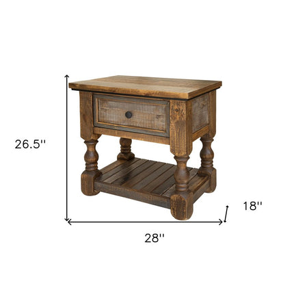 27" Brown Solid Wood One Drawer Nightstand