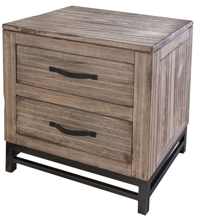 25" Brown Solid Wood Two Drawer Nightstand
