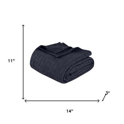 Twin Navy Blue Cotton Plain Weave Geometric Blanket