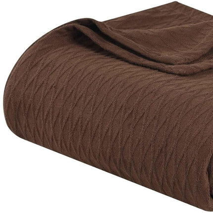 Queen Chocolate Cotton Plain Weave Geometric Blanket