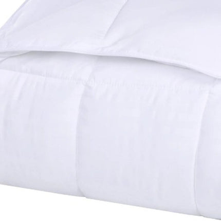 Twin White Cotton Plain Weave Striped Blanket