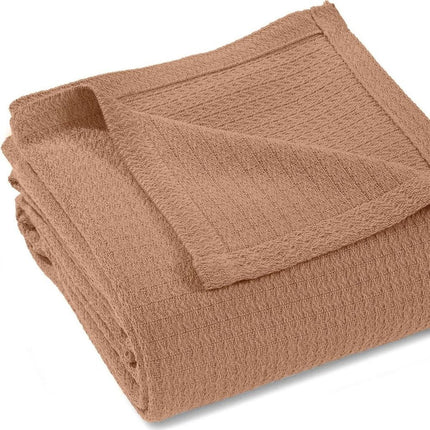 Queen Camel Cotton Waffle Weave Blanket