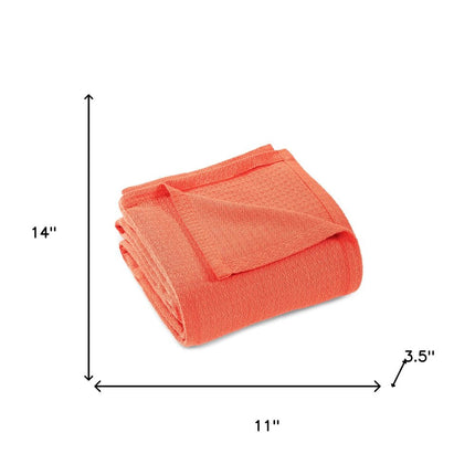Queen Coral Cotton Waffle Weave Blanket