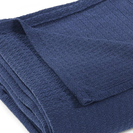 King Navy Blue Cotton Waffle Weave Blanket