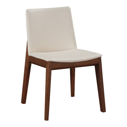 Set of Two White and Brown Faux Leather Dining Side Chairs