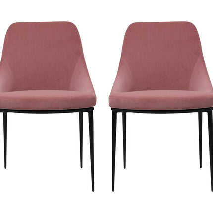 Set of Two Pink and Black Velvet Dining Side Chairs