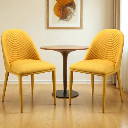 Set of Two Yellow Fabric Dining Side Chairs