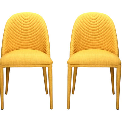 Set of Two Yellow Fabric Dining Side Chairs
