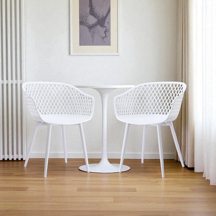Set of Two White Heavy Duty Plastic Dining Arm Chairs