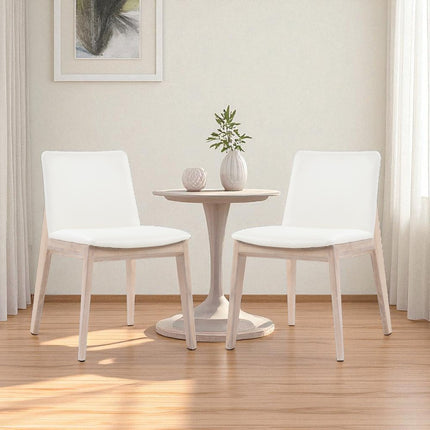 Set of Two White and Natural Faux Leather Dining Side Chairs