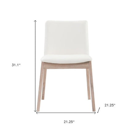 Set of Two White and Natural Faux Leather Dining Side Chairs
