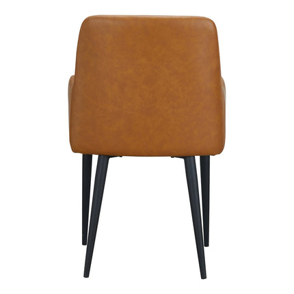 Set of Two Tan and Black Tufted Faux Leather Dining Arm Chairs