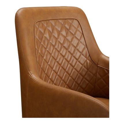 Set of Two Tan and Black Tufted Faux Leather Dining Arm Chairs
