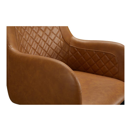 Set of Two Tan and Black Tufted Faux Leather Dining Arm Chairs