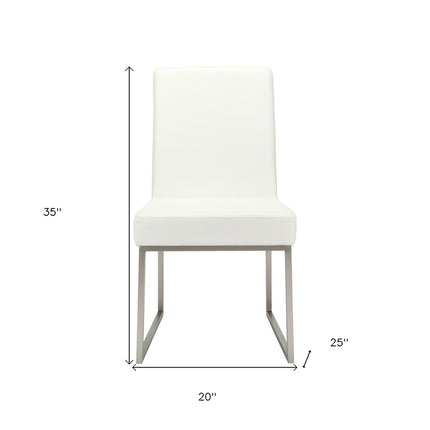 Set of Two White and Silver Faux Leather Dining Side Chairs