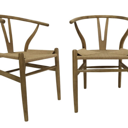 Set of Two Natural Solid Wood Wishbone Back Dining Arm Chairs