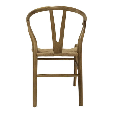 Set of Two Natural Solid Wood Wishbone Back Dining Arm Chairs