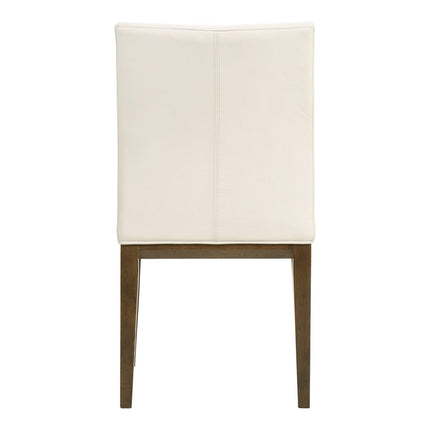 Set of Two White and Brown Leather Dining Side Chairs