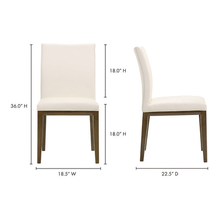 Set of Two White and Brown Leather Dining Side Chairs