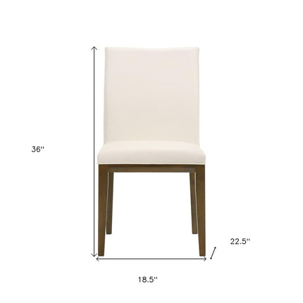 Set of Two White and Brown Leather Dining Side Chairs