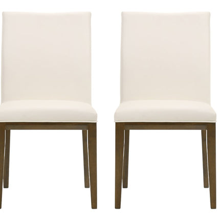 Set of Two White and Brown Leather Dining Side Chairs