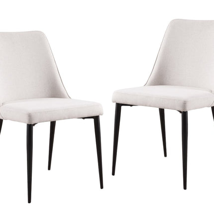 Set of Two White and Black Fabric Dining Side Chairs