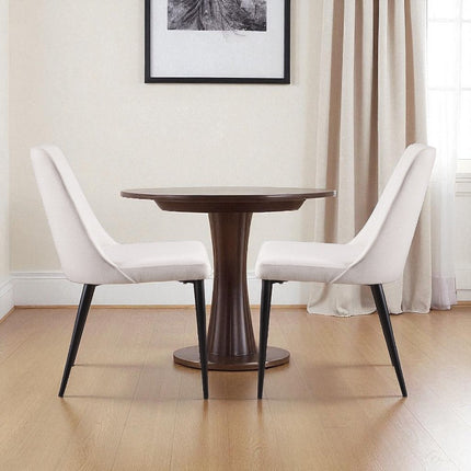 Set of Two White and Black Fabric Dining Side Chairs