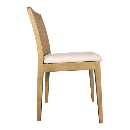 Set of Two White and Natural Fabric Dining Side Chairs