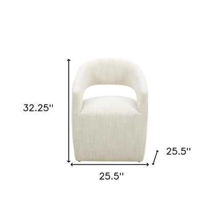 White Fabric Open Back Swivel Dining Arm Chair