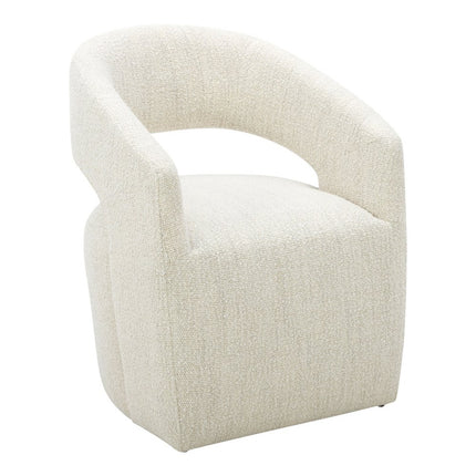 White Fabric Open Back Swivel Dining Arm Chair