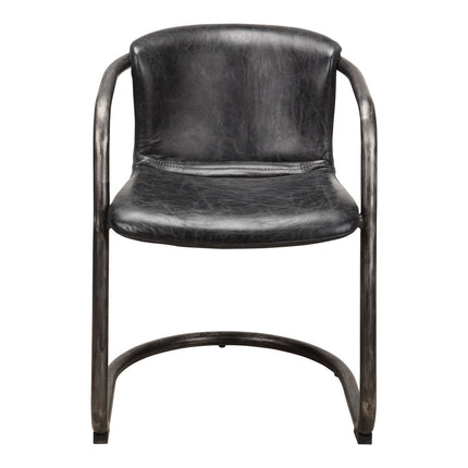 Set of Two Onyx and Silver Leather Dining Arm Chairs