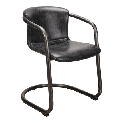 Set of Two Onyx and Silver Leather Dining Arm Chairs