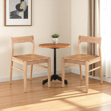 Set of Two Natural Solid Wood Open Back Dining Side Chairs