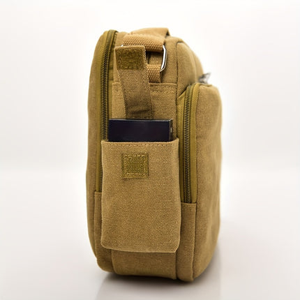 Fashionable Canvas Men'S Bag with Multiple Compartments, a Work-Style Shoulder Bag for Men,
